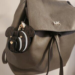 MICHAEL KORS 3-D Bear Brown LOGO  Leather Bag Charm Key Chain AUTHENTIC